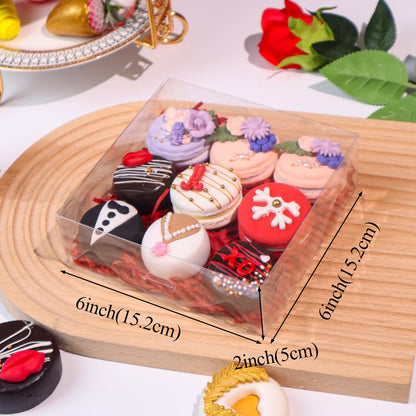 TEMLQPACK 12 pcs 6x6x2Inches Plastic Clear Chocolate Strawberries Boxes Charcuterie Boxes Cake Boxes Bakery Boxes with Full Window Cookies Boxes Cakesickle Truffle Treat Box for Christmas Valentine's
