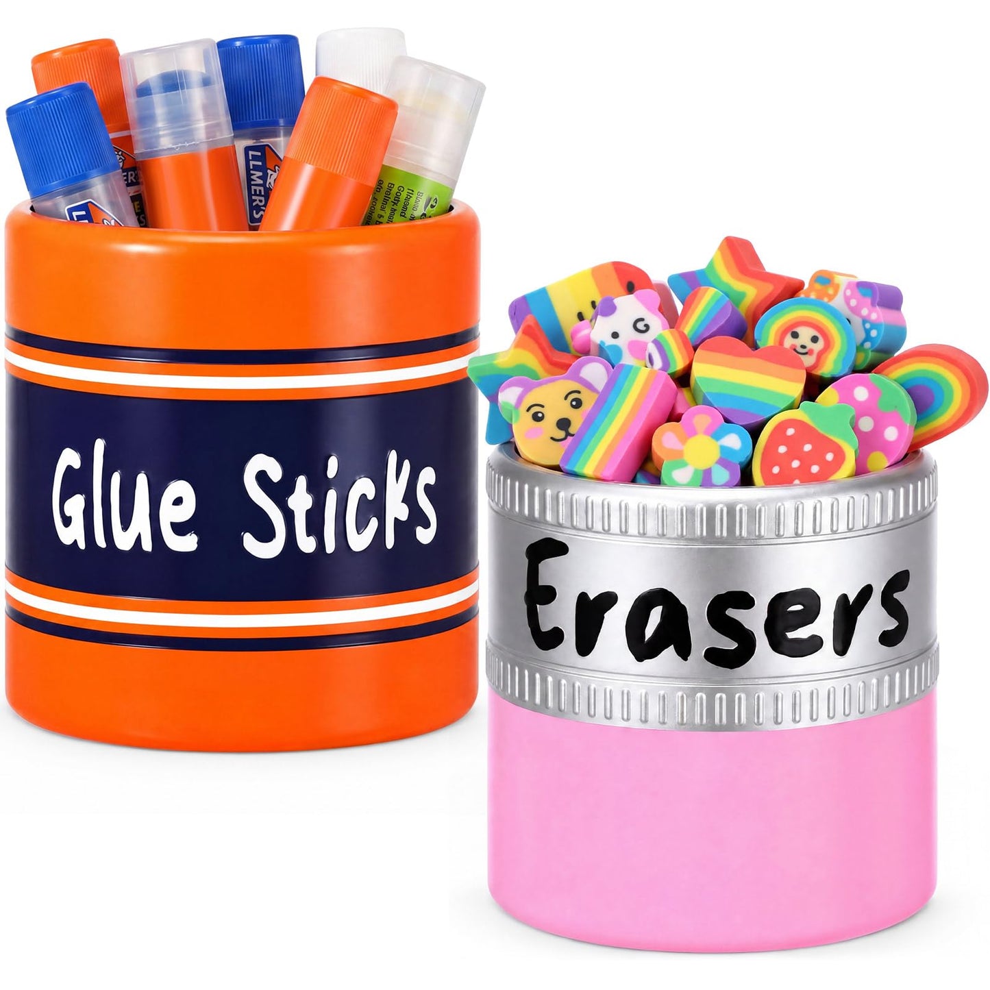 Tenceur 2 Pcs 4.7x4.7 Inches Glue Stick Erasers Bucket for Teacher Desk Organizer Pencil Holder Bucket Large Capacity Desk Organizer for Teacher Classroom Craft Supply Storages
