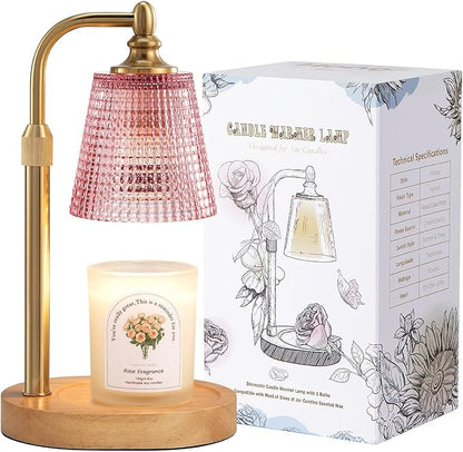 Hong-in Candle Warmer Lamp with Timer Dimmer, Birthday Gifts for Women, House Warming Gifts for New Home, Vintage Room Decor, Adjustable Height Candle Lamp, Wax Warmer for Scented Jar Candles, Pink