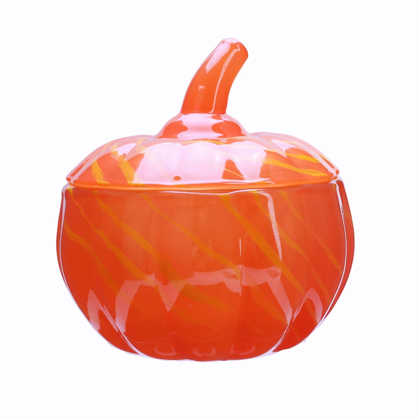 Stella Baicø Crystal Pumpkin Jar with Lid, Glass Candy Bowl with Cover for Halloween, Decorative Candy Dish for Home Decor, Party Centerpieces (S, Orange)