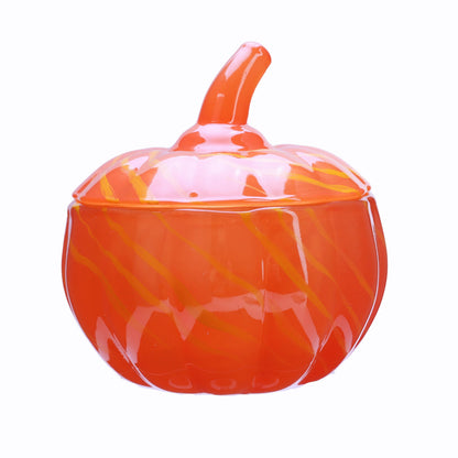 Stella Baicø Crystal Pumpkin Jar with Lid, Glass Candy Bowl with Cover for Halloween, Decorative Candy Dish for Home Decor, Party Centerpieces (S, Orange)
