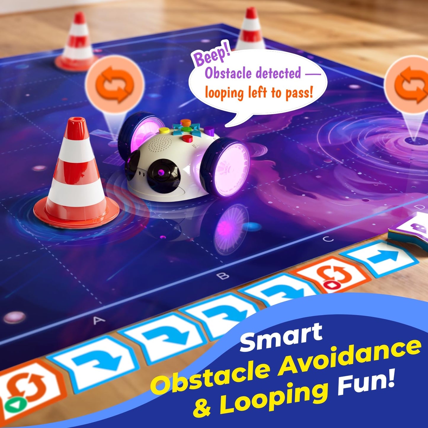Apitor Coding Robot Toys for Kids Ages 5+, STEM Robot Toy Kit with Wheels and Play Cards, Screen Free Remote Control Programming Interactive Toy for Boys and Girls Ages 5-8