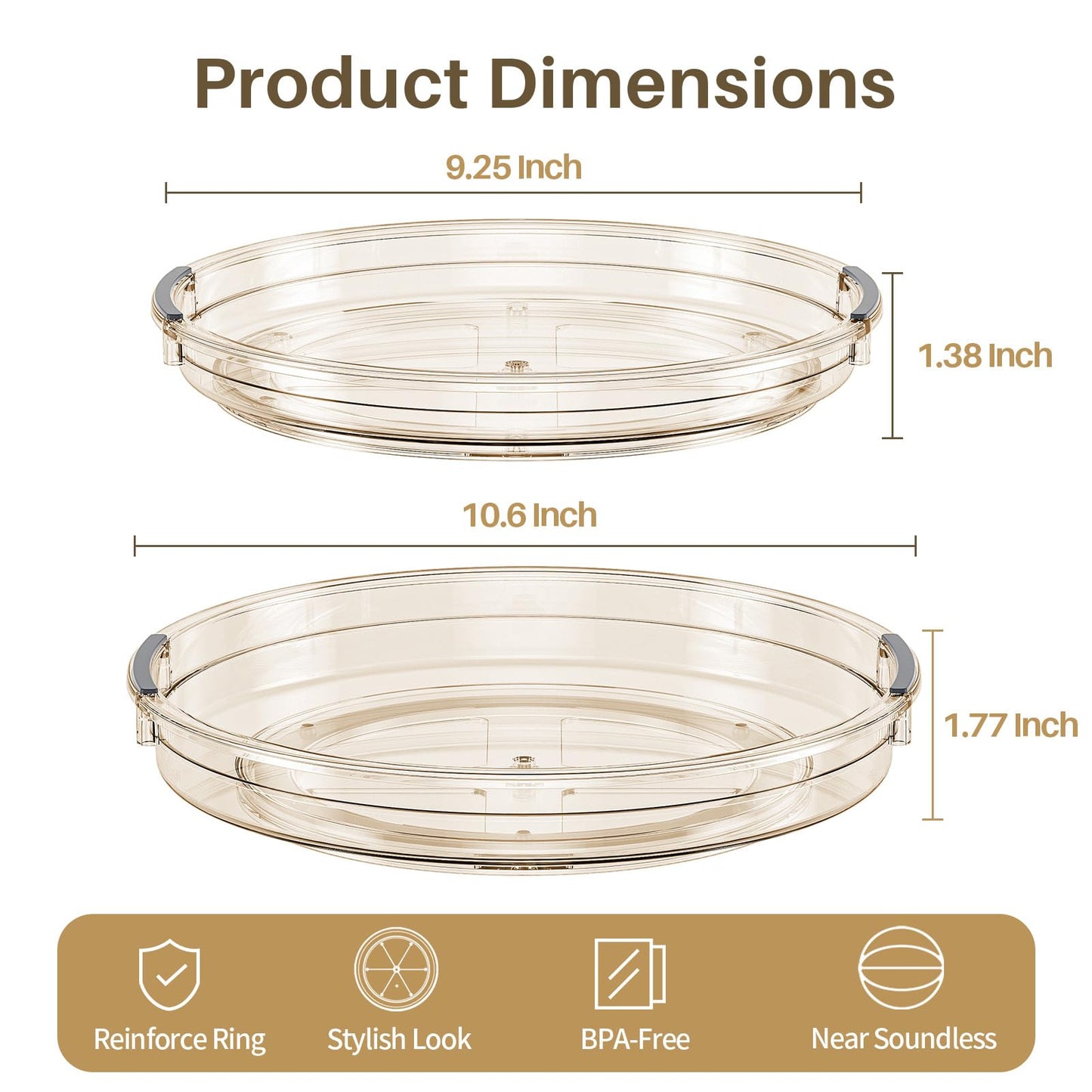 LAMU 3 Pack Lazy Susan Organizer Turntable for Cabinet, Rotating Condiment Organizer for Kitchen Pantry Organizers and Storage, Table Top, Fridge, Countertop, Spice Organization, 9.25'' 10.6'' 12''