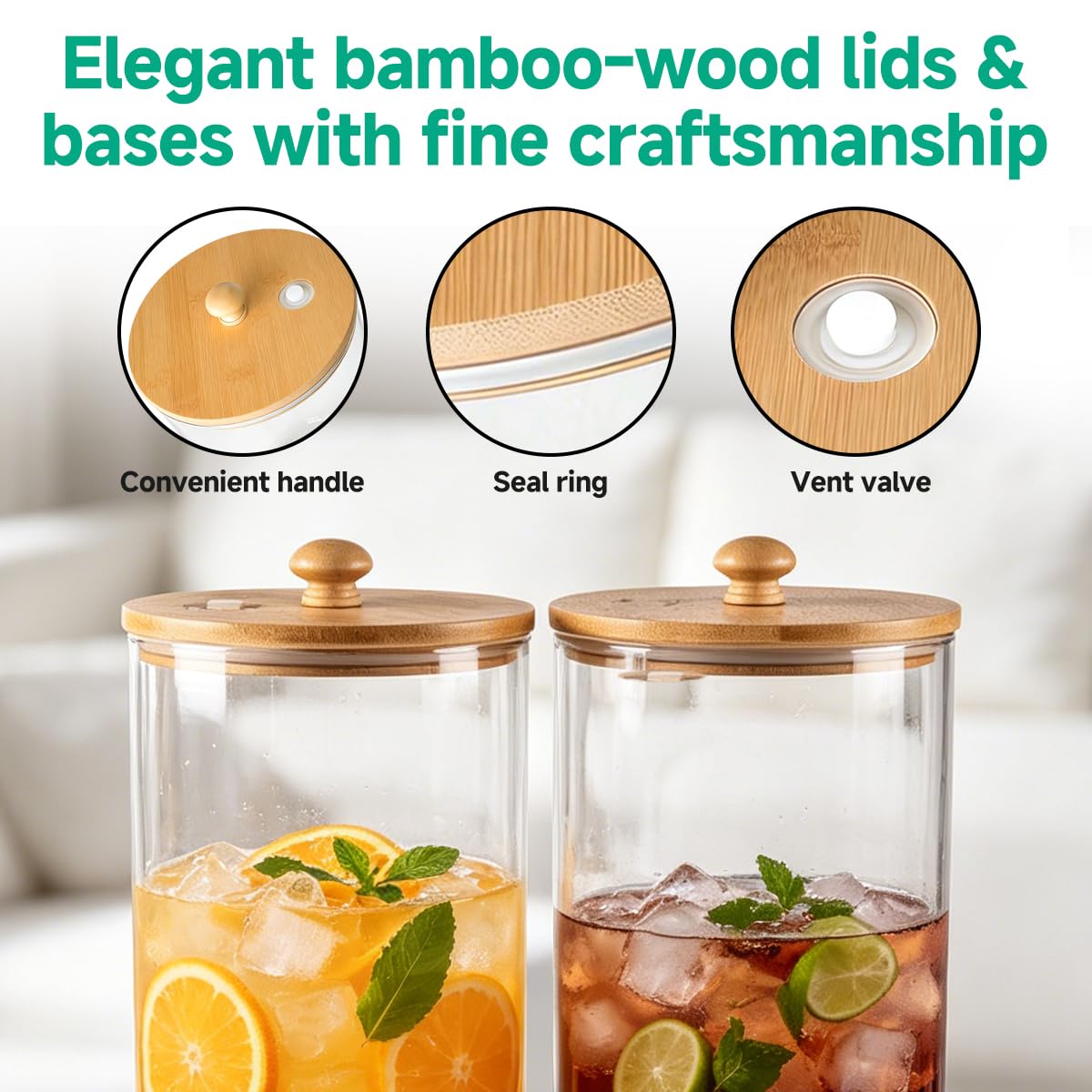 2 Gallon 2 PCS (4 gallon) Beverage Dispenser With Bamboo Wood Stand,Large Glass Drink Dispenser for Parties,Large Water Dispensers with Spigot,Juice Containers & Water Pitcher,Lemonade Dispenser