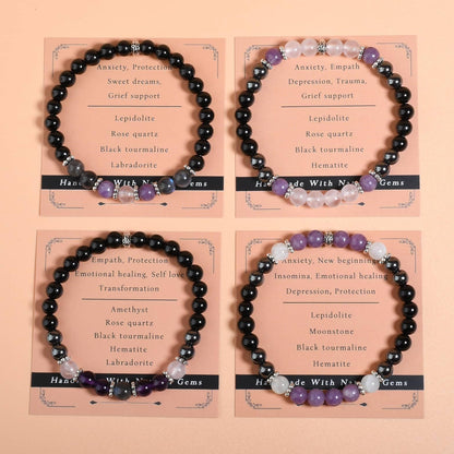 Gracayfr Empath Protection Bracelet Black Tourmaline Hematite Amethyst Rose Quartz Labradorite Beaded Transformation Emotional Healing Crystal Items Jewelry Halloween Christmas Day Gifts For Women Five