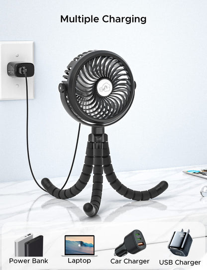 neofeel Baby Stroller fan, 12hrs Battery Rechargeable Fan, Portable Fan with Flexible & Windable Tripod, 3 Speeds and LED Lighting Available…
