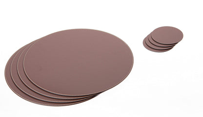 Nikalaz Set of Small Round Brown Placemats and Coasters, 4 Table Mats and 4 Coasters, Place mats 12.99 inches, Recycled Leather (Brown)