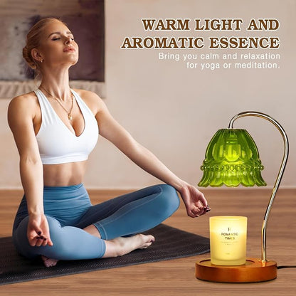 Funistree Flower Candle Warmer Lamp with Timer, Dimmable Candle Lamp Warmer, Christmas Birthday Gifts for Women Mom Her, Housewarming Home Decor, Lotus Wax Warmer for Yankee Candles - Green Flower
