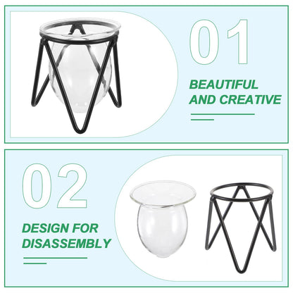 NUOBESTY 6pcs Small Iron Art Flower Stands with Hydroponic Glass Vases for Desktop Plant Decoration and Office Home Hydroponic Terrarium Display