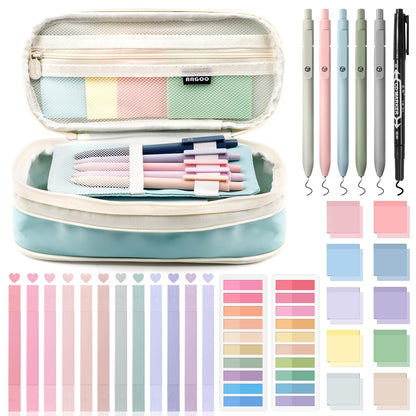 KOUDGY 49Pcs Book Annotation Kit - Aesthetic School Supplies with Cute Pen Case Highlighters Gel Pens and Marker, Sheets Transparent Index Tabs Sticky Notes Bible Study Supplies(Light Blue)