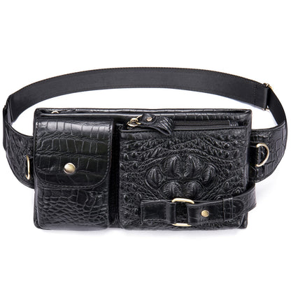 Mens Fanny Pack, Rugged Genuine Leather Waist Bags for Men Bumbag Waist Pack for Hands-free Crocodile Black