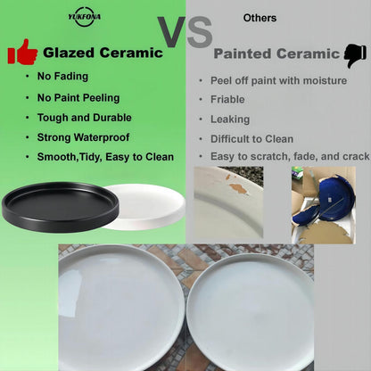 2 Pack Ceramic Plant Saucer Pot Tray 6 Inch, Planter Saucers 4 5 6 7 8 9 10 11 12 13 Inch for Indoors Outdoor, Durable Sturdy Flower Drainage drip Water Tray for Glazed Pots Base (6.4 Inch-Green)