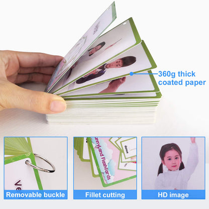 Verbs/Adjectives Flash Cards English Flash Cards Pocket Card Learning Toys for Children Pre-Kindergarten Kids Education Aids