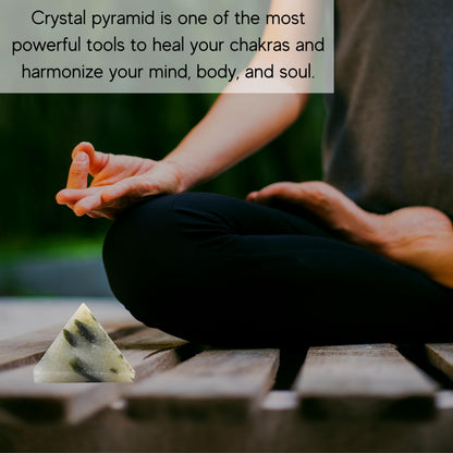 Amazing Gemstone Green Tourmaline in Quartz Pyramid Crystal Healing Stones - 1" Great Pyramid Figurine of Natural Stone Pyramid for Meditation, Reiki, Chakra Balancing and Crystal Pyramids Grid