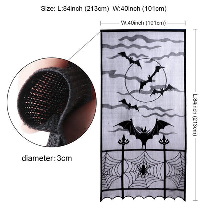 OurWarm 2Pcs Halloween Curtains 84 Inches Long, Spider Web Bats Halloween Black Lace Door Curtains, Halloween Kitchen Curtains, Halloween Curtains for Living Room Halloween Window Decor, 40 x 84 Inch
