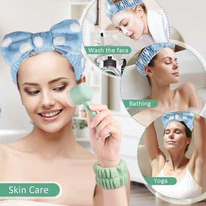 Face Brush 2 in 1, Facial Cleansing Exfoliating Scrubber Brush, Silicone Double Side Manual Face Wash Scrub Brush with Soft Bamboo Charcoal Fiber for Deep Pore Cleansing, Massaging, Skin Care