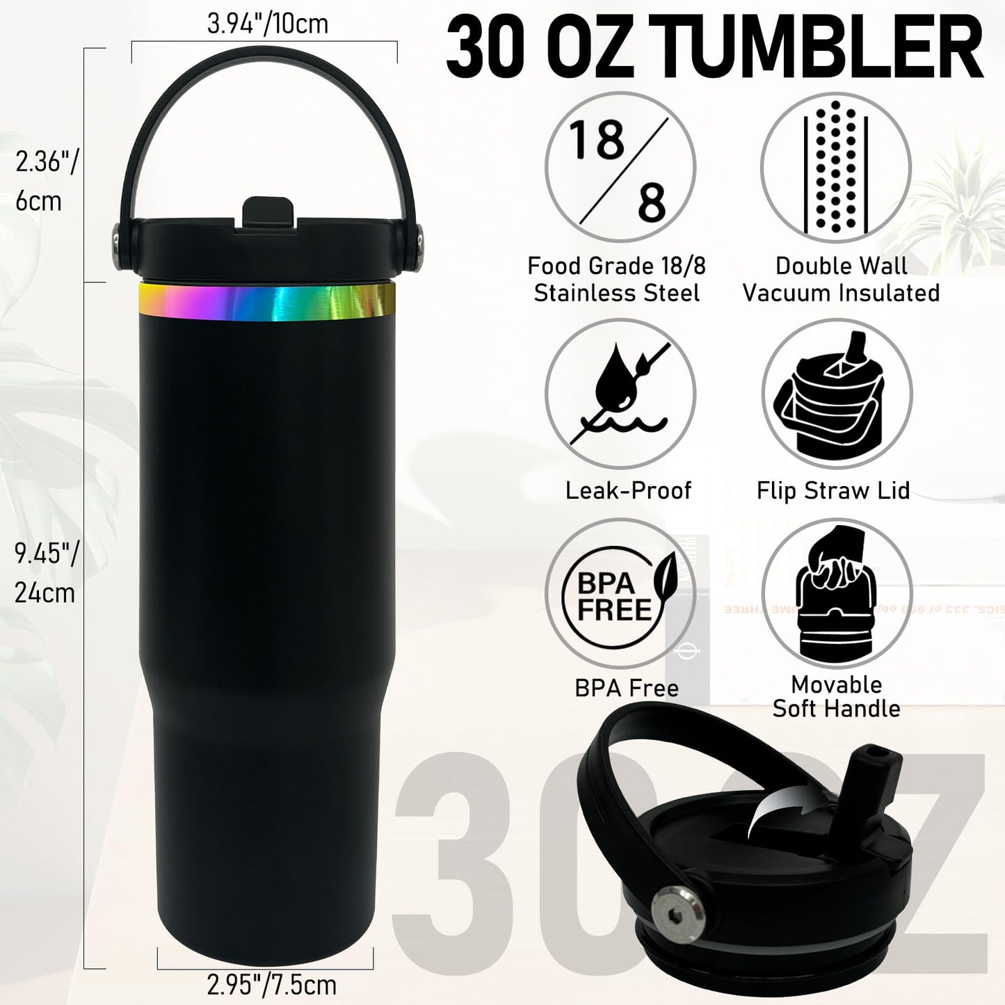 Metalya 30 oz Tumbler Bulk with Handle and Straw, Vacuum Insulated Tumblers with Flip Straw and Top Handle, Leakproof Powder Coated Tumbler, Stainless Steel Travel Mug for Coffee (Black)