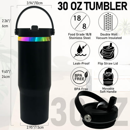 Metalya 30 oz Tumbler Bulk with Handle and Straw, Vacuum Insulated Tumblers with Flip Straw and Top Handle, Leakproof Powder Coated Tumbler, Stainless Steel Travel Mug for Coffee (Black)