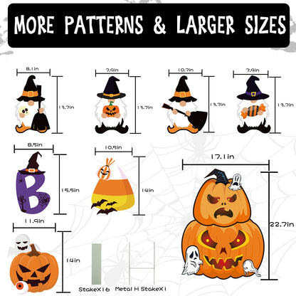 8PCS Halloween Decorations Outdoor Yard Signs with Stakes Large Pumpkin Lawn Garden Outside Backyard Decoration Corrugate Cute Gnome Ghost Boo Halloween Indoor Party Supplies Prop Decor