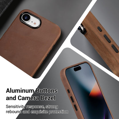 Belemay Handcrafted Crazy Horse Leather Case for iPhone 17e / iPhone 16e, Compatible with MagSafe, Vintage Aesthetic, Two-Tone Effect, Unique Patina, Metal Buttons Cover (6.1"), Vintage Brown