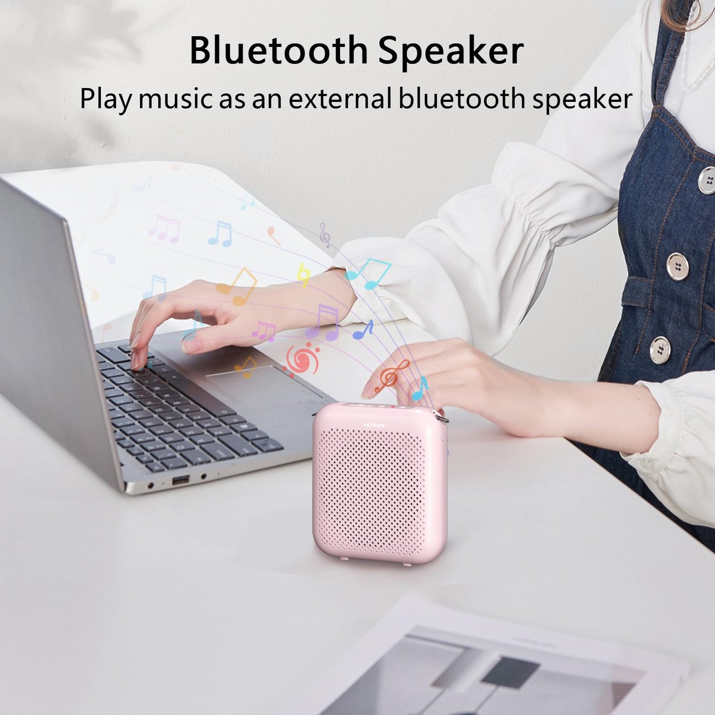 Norwii Bluetooth Voice Amplifier, Power Amplifiers, Portable Mini Wired Microphone Headset for Teacher Classroom & Outdoor Lectures, Teaching, Tour Guides, USB-C Rechargeable - 4000mAh, Pink