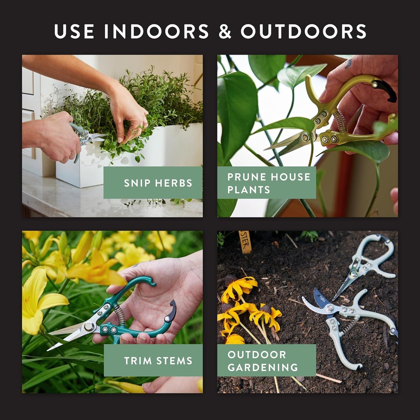 Modern Sprout Pruning Shears - Herb Snipping Scissors- Lightweight Gardening Tools W/Easy Lock - Flower Cutter Garden Shears - Carbon Steel Blade + Plastic-Free Reusable Holster (Multicolor 12 Pcs)