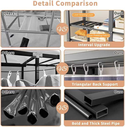 Foldable Portable Wardrobe Closet with Magnetic Doors & Cover, Heavy Duty Covered Clothes Rack with Hanging Clothing Rod, Metal Frame Standing Alone Closet for Bedroom (Door Design C, 49.2IN/125CM)