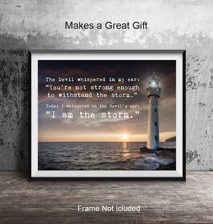 The Devil Whispered I Am The Storm - Lighthouse Wall Decor - Motivational Wall Art - Office Decor - Encouragement Gifts - Encouraging Decoration - Entrepreneur Gifts - Inspirational Quotes