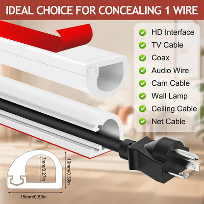 Self-Adhesive Silicone Cable Hider, Flexible Wire Cover Cable Raceway for Wires, Wall Mount TV, Home Audio, Network, Power, and Phone Line Managemen (White-1 Cable, 78inch)