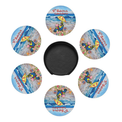 ItS 5 O'Clock Somewhere Parrot Drink Coasters Set of 6 Pack with Holder Able Cup Mat for Hot Cold Drink Non-Slip Housewarming Gifts