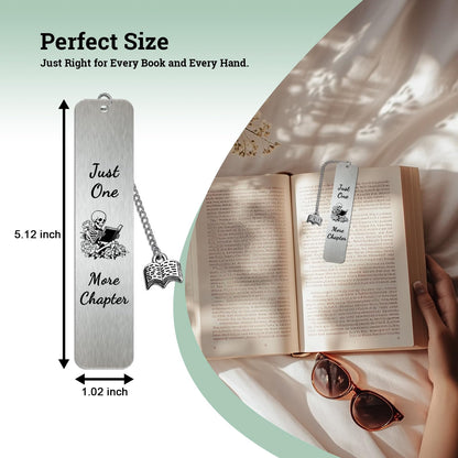 Book Marks for Reading Women Metal Halloween Bookmark - Skeleton Horror Bookmarks for Book Lovers, Just One More Chapter Steel Book Mark