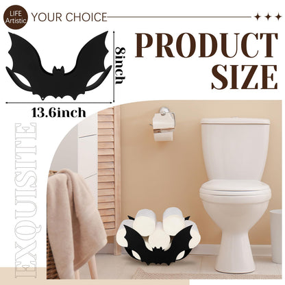 Novabright Black Bat Toilet Paper Roll Holder Halloween Gothic Bathroom Storage Decor Metal Witch Wall Mounted Toilets Paper Holder Funny Tissue Storage Organizer for Washroom Rack Art