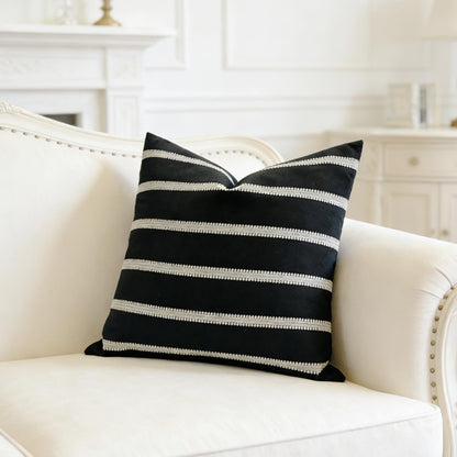 Slow Cow Decorative Jacquard Textured Woven Stripe Throw Pillow Cover Cushion Cover 26 x 26 Inches Black Mixed Off White