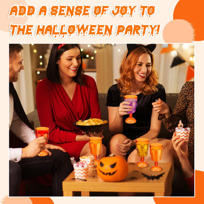 Bokon Set of 12 Halloween Cups Skull Goblets Gothic Party Table Decorations Plastic Wine Goblet Halloween Party Supplies Skeleton Themed Centerpiece(Orange)