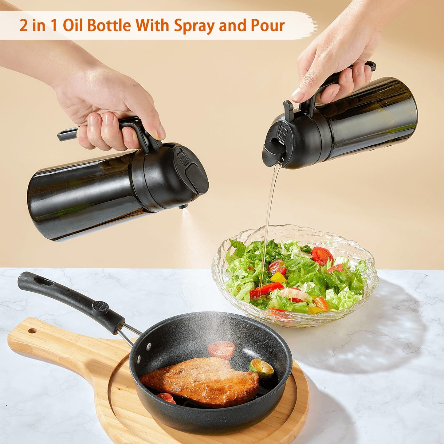 With Stickers 16oz Olive Oil Sprayer for Cooking - 2 in 1 Spray & Pour Olive Oil Dispenser - 470ml Glass Spray Oil Bottle - Kitchen Gadgets