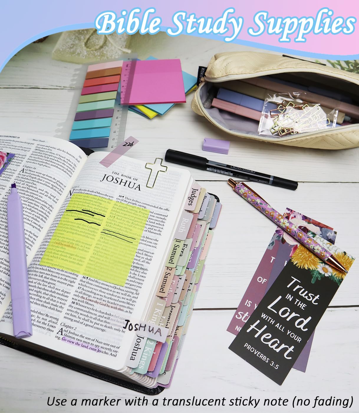 PartyGalore Bible Study Supplies Journaling Kit with Tabs and Highlighter, Pen Case, Bookmark, Bible Annotation kit, Bible Study Group Essentials Accessories for Women Students Christian Gifts