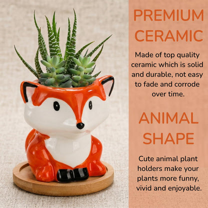 Pumtus 6 Pack Small Succulent Pots with Drainage Hole, 3 Inch Cute Ceramic Animal Planter with Saucer, Unique Air Plant Holder, Desktop Plant Flower Pot for Indoor Plants, Cactus, Garden, Home Decor