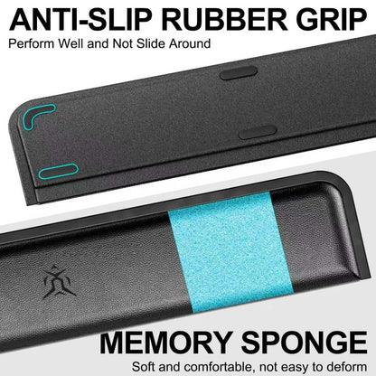 Jomwag Computer Keyboard Wrist Rest Pad, Ergonomic Soft Memory Foam Wrist Support w/Anti-Slip Rubber Base, Black (Protein leather, 15.35 in*3.54 in*1.1 in)