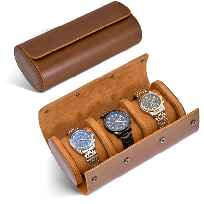 ROSELLE Watch Roll Travel Case for Men and Women- 3 Watch Storage and Organizer-Secure Storage with Innovative Removable Pillows & Solid Dividers for Home, Travel and Display(Brown)