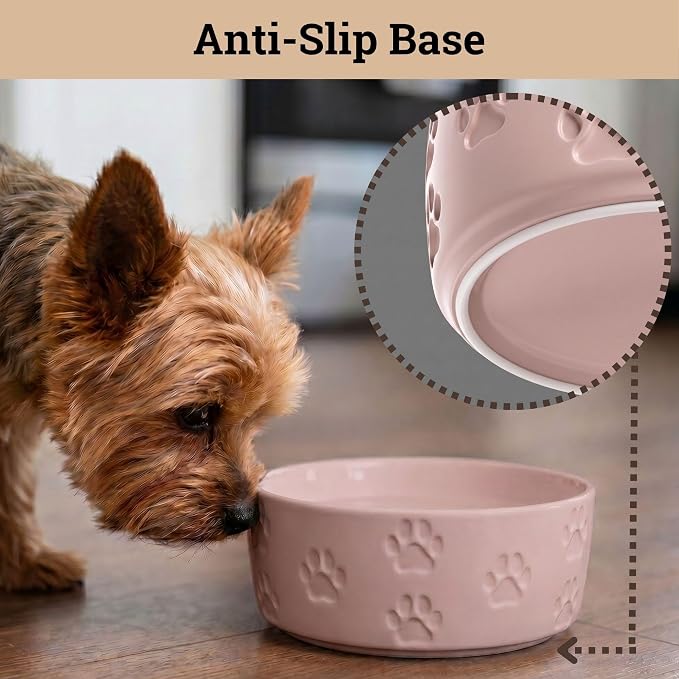 Ceramic Dog Bowl Set of 2 with Anti-Skid Base - 5.5" Wide x 2" Tall Ceramic Dog Bowls for Small Dogs - 2 Cup Capacity Food and Water Bowls for Dogs - Rubber Bottom Pet Bowl Set of 2 for Small Pets