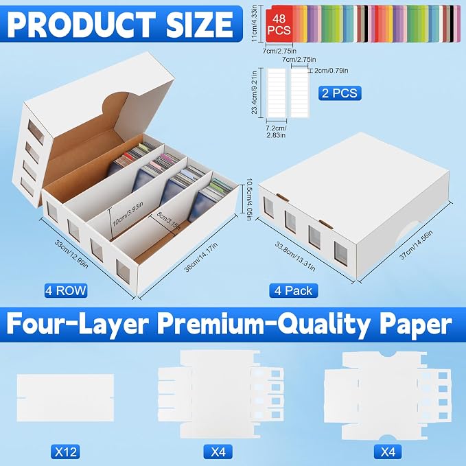 4 Pack Trading Card Storage Box 12500+ Count Cards Storage Box with 48 Card Divider White Sports Card Boxes Bulk Card Cases Cardboard Card Collection Trading Card Boxes for Basketball MTG TCG Cards