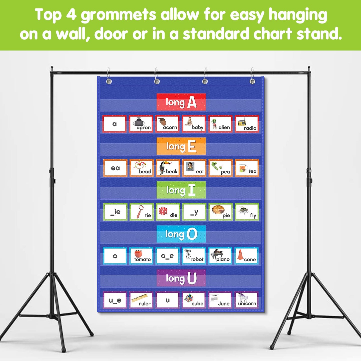 EAMAY Standard Pocket Charts, Clear 10 Pocket Chart for Teacher Lessons in a Classroom or Home Use Fits Standard 3" Sentence Strips and Word Cards, Blue, Nylon