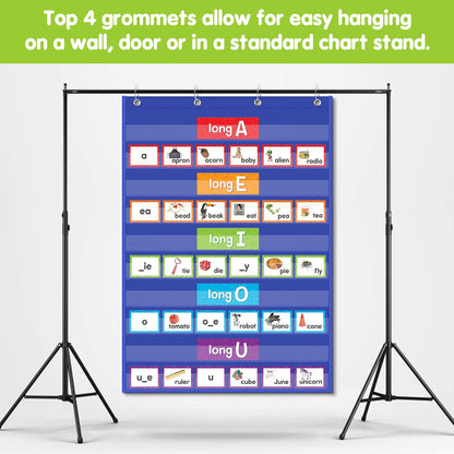 EAMAY Standard Pocket Charts, Clear 10 Pocket Chart for Teacher Lessons in a Classroom or Home Use Fits Standard 3" Sentence Strips and Word Cards, Blue, Nylon