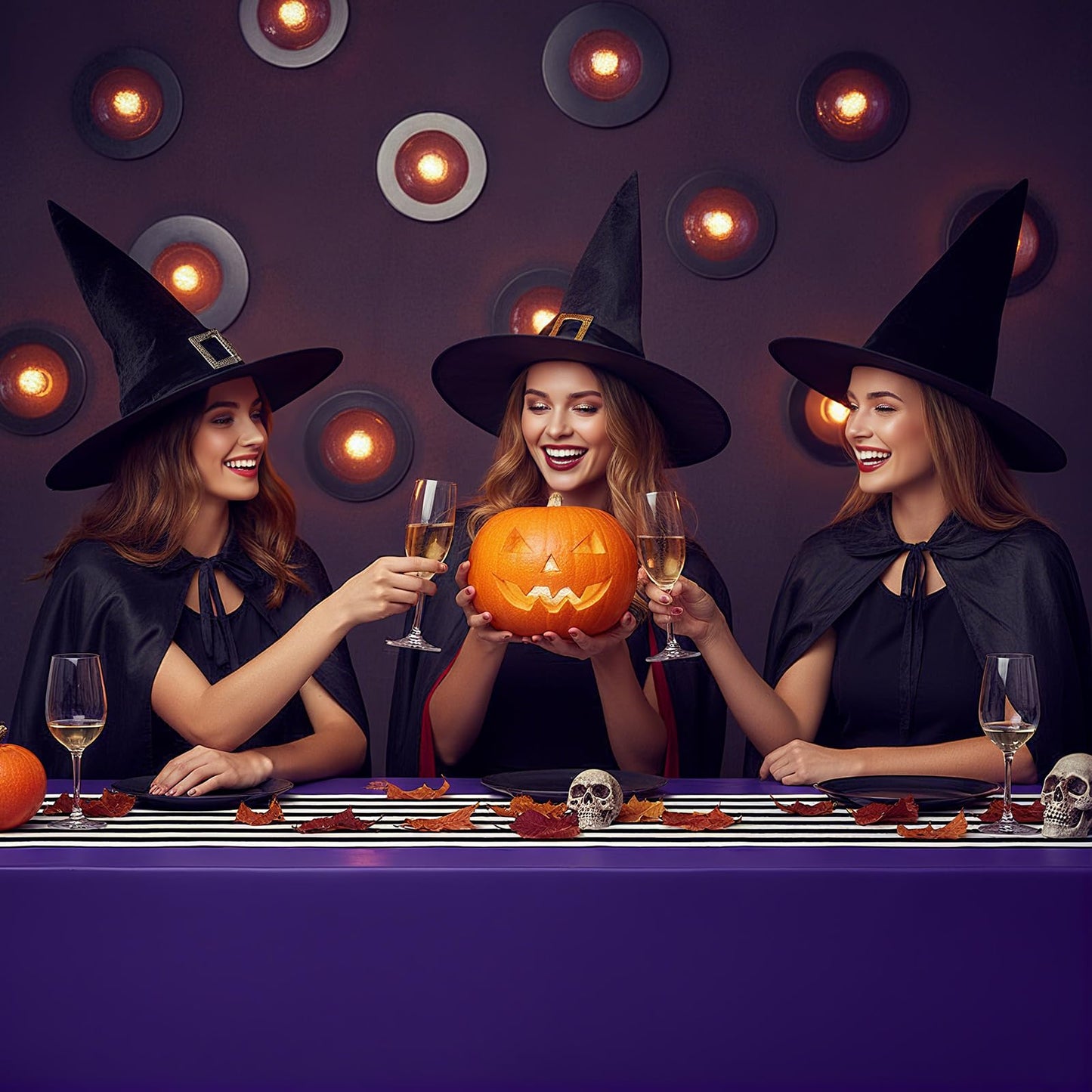 Oudain 6 Pcs Striped Tablecloth 108 x 54 Inch Disposable Plastic Table Cloth Waterproof Tablecloth Rectangle Table Cover for Halloween Birthday Wedding Bridal Party Supplies (Black White Purple)