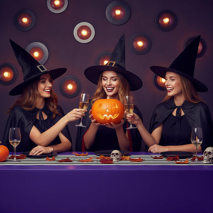 Oudain 6 Pcs Striped Tablecloth 108 x 54 Inch Disposable Plastic Table Cloth Waterproof Tablecloth Rectangle Table Cover for Halloween Birthday Wedding Bridal Party Supplies (Black White Purple)