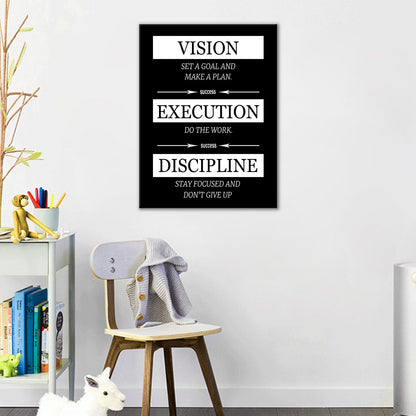 Motivational Canvas Poster Wall Art Inspirational Office Decor Vision Execution Discipline Positive Picture Painting Wall Artwork for Kitchen Teens Room Office Framed Ready to Hang [18''Wx24''H]