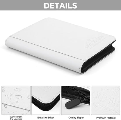 Toploader Binder, 4 Pocket Trading Card Binder Holds 128 Top Loaders, Premium Zipper Card Storage Case with Double-Sided Pockets for 3x4'' Toploaders, TCG, MTG, Sports Cards.(white)