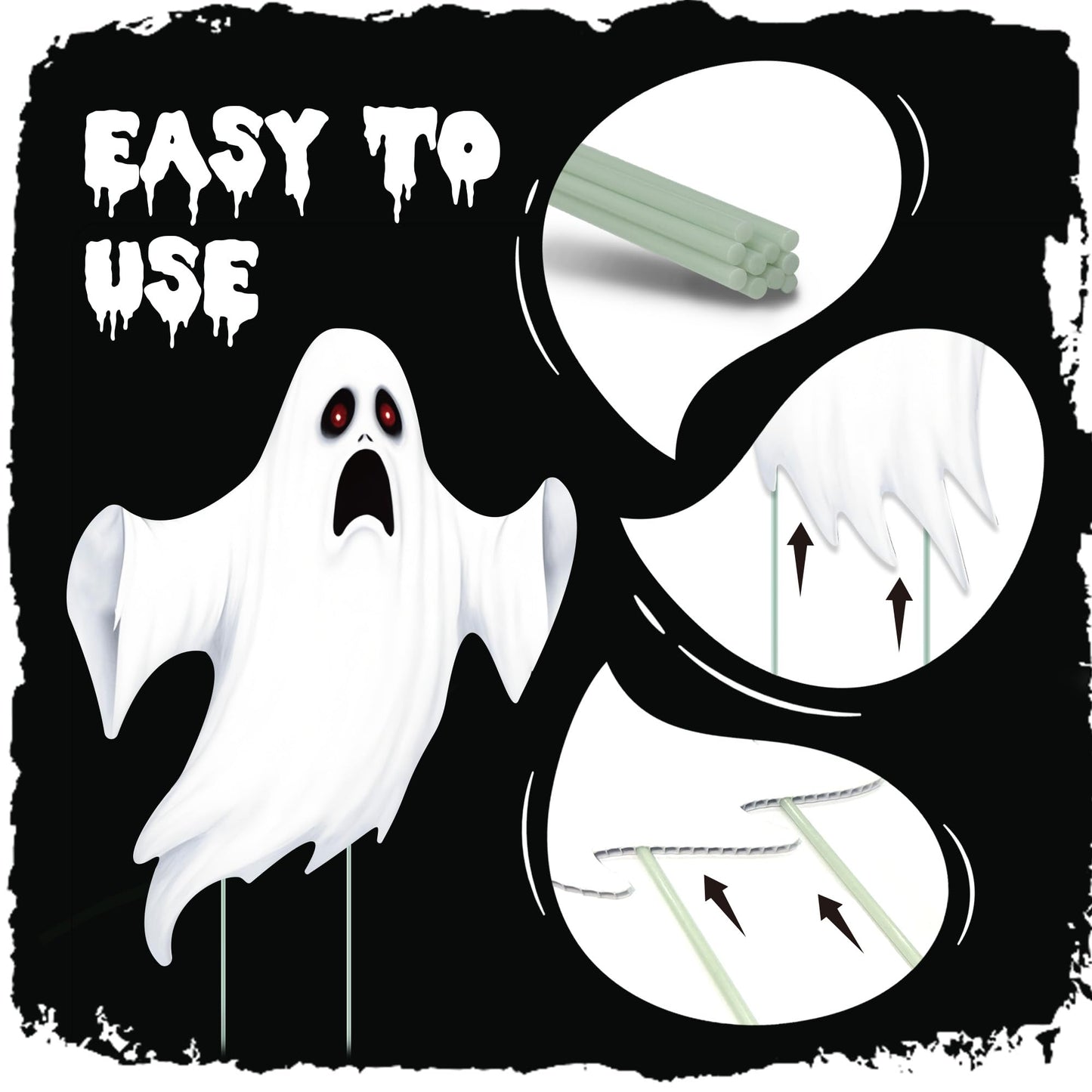 7 Pack Ghost Halloween Yard Signs, Large Halloween Yard Decorations with Stakes, Waterproof Scary Outdoor Holiday Ghost Decor for Yard Lawn Garden, 16” Big Size
