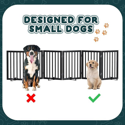 Semiocthome Wood Dog Gates for The House Extra Wide, 6-Panel Freestanding Pet Gates with 4PCS Metal Stands for Doorways and Stairs, 24" H Foldable Dog Fences Indoor, Expands Up to 110" (W)- Black
