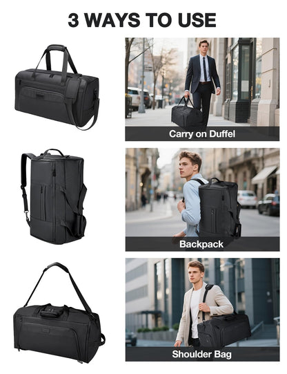 Noozion Garment Duffle Bag for Travel, 3-in-1 Convertible Carry On Suit Bag with Shoe Compartment, Lightweight Overnight Business Travel Bag for Men Women